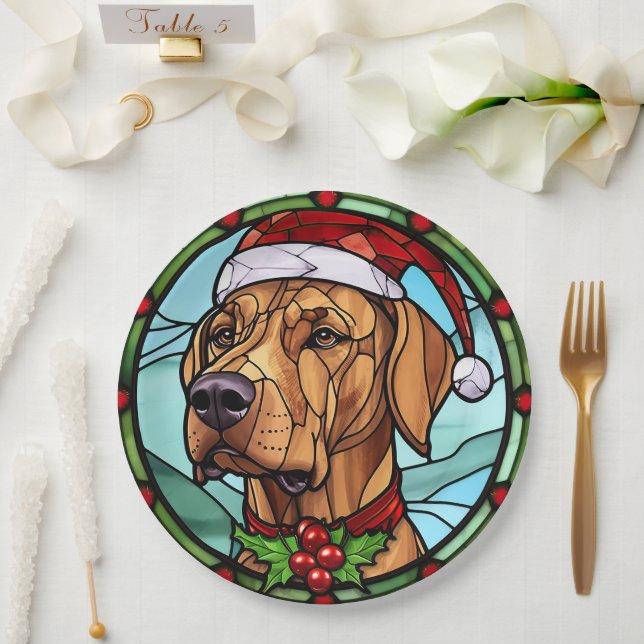 Prato De Papel Rhodesian Ridgeback Vidro Pintado Natal (Casamento)