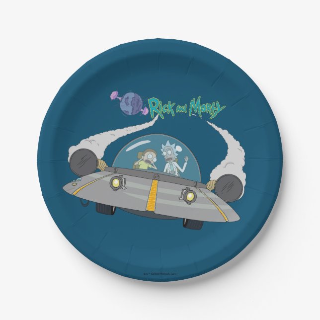 Prato De Papel RICK E MORTY™ | Voo A Bordo Espacial (Frente)