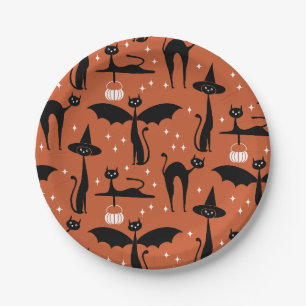 Prato De Papel Rico MCM Halloween Vestir Gatos Minimalistas Laran
