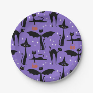 Prato De Papel Rico MCM Halloween Vestir Gatos Minimalistas Roxo