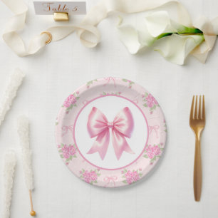 Prato De Papel Rico Um Arco de coquete rosa Primeiro Aniversário