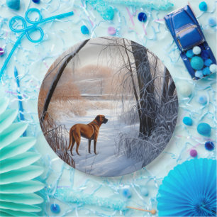 Prato De Papel Ridgeback da Rodésia Deixou nevar o Natal