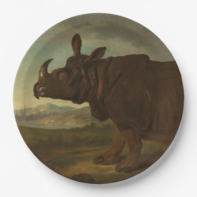 Prato De Papel Rinocerontes (Rhino) (Wild Animal) (por J.B. Oudry (Frente)