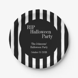 Prato De Papel RIP Halloween Black and White Stripe Party