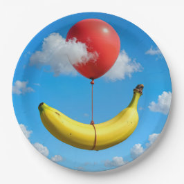 Prato De Papel Ripe Banana Floating In Sky with Red Balloon