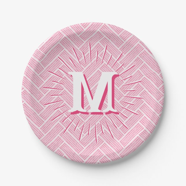 Prato De Papel Ripple Herringbone em Rosa Personalizado (Frente)