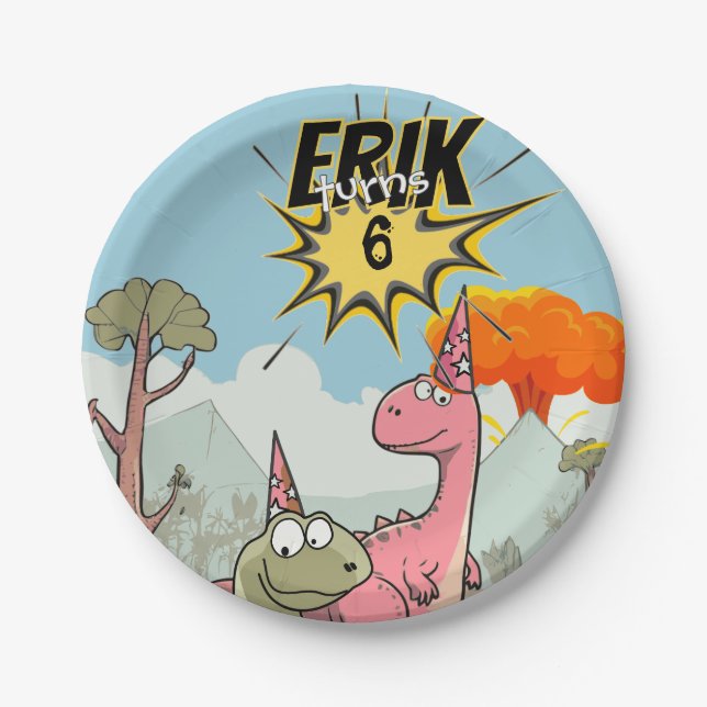 Prato De Papel Roarsome Dino Birthday, Bela Cartoon Dino (Frente)