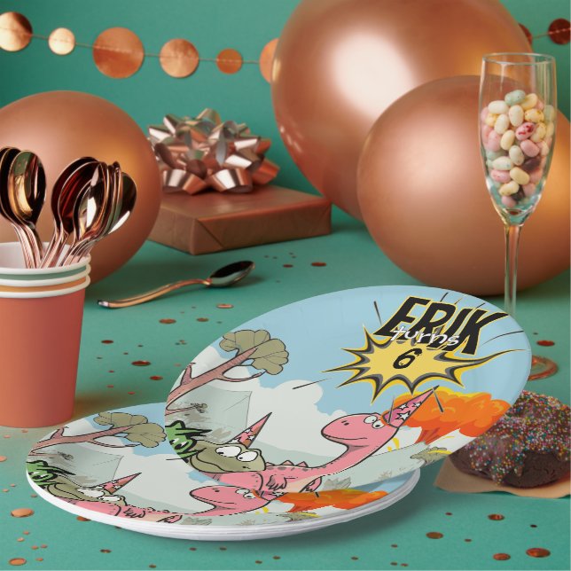 Prato De Papel Roarsome Dino Birthday, Bela Cartoon Dino (Múltiplo)