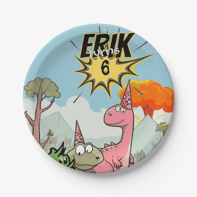 Prato De Papel Roarsome Dino Birthday, Bela Cartoon Dino (Frente)