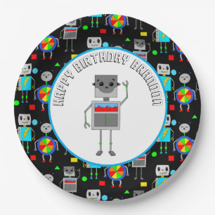 Prato De Papel Robô de aniversário do garoto personalizado