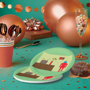 Prato De Papel Robô Vermelho Retroativo