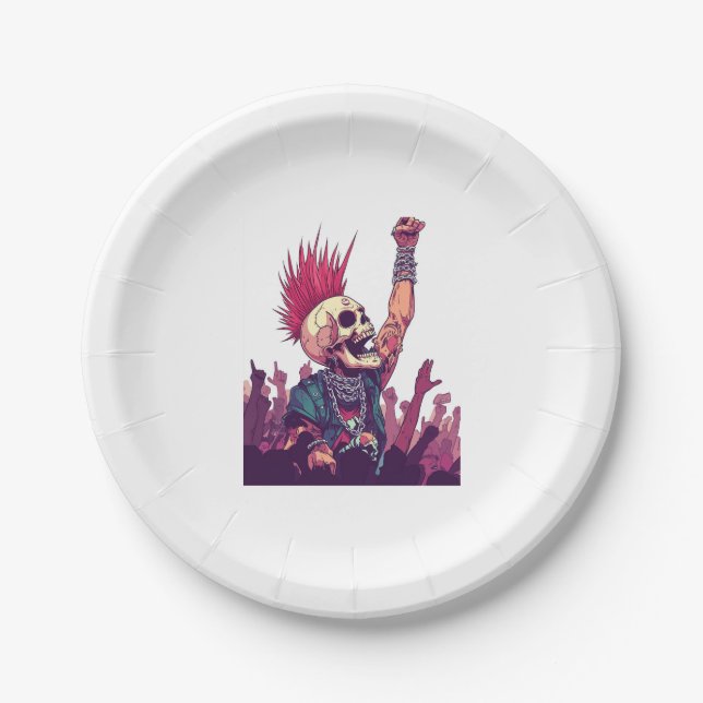 Prato De Papel Rock N � Skull � Engraçado Punk Skeleton Concert (Frente)