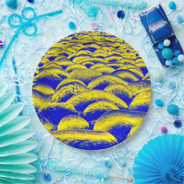 Prato De Papel Rockscape azul e amarelo (Festa)