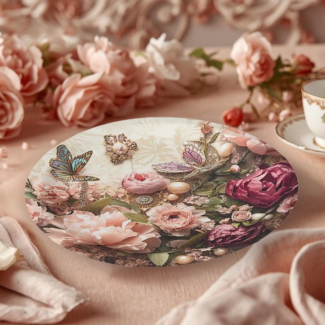 Prato De Papel Rococo Butterfly Garden Galentine Floral Elegance (Criador carregado)