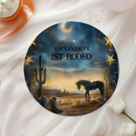 Prato De Papel Rodeio de 1º Aniversário do Cowboy Rústico Céu Azu