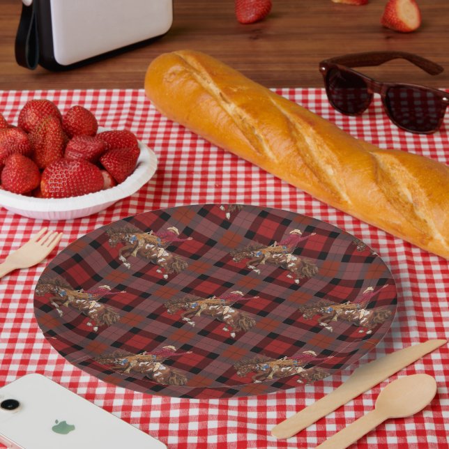 Prato De Papel Rodeo Cowboy em Bucking Bronco (Piquenique)