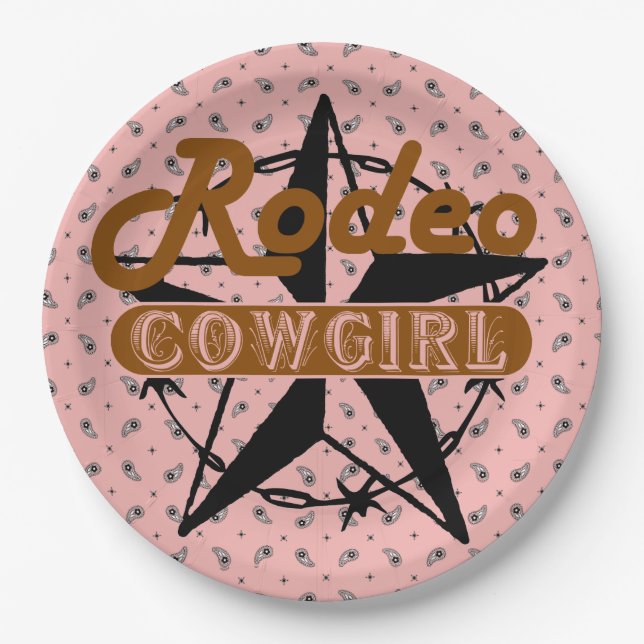 Prato De Papel Rodeo Cowgirl Pink Bandanna Star Barbed Wire (Frente)