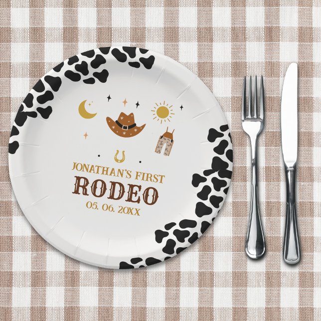 Prato De Papel Rodeo First Birthday, Cowboy Birthday Boy (Criador carregado)