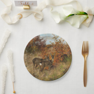 Prato De Papel Roe Deer com o Autumn Deixa a Vintage