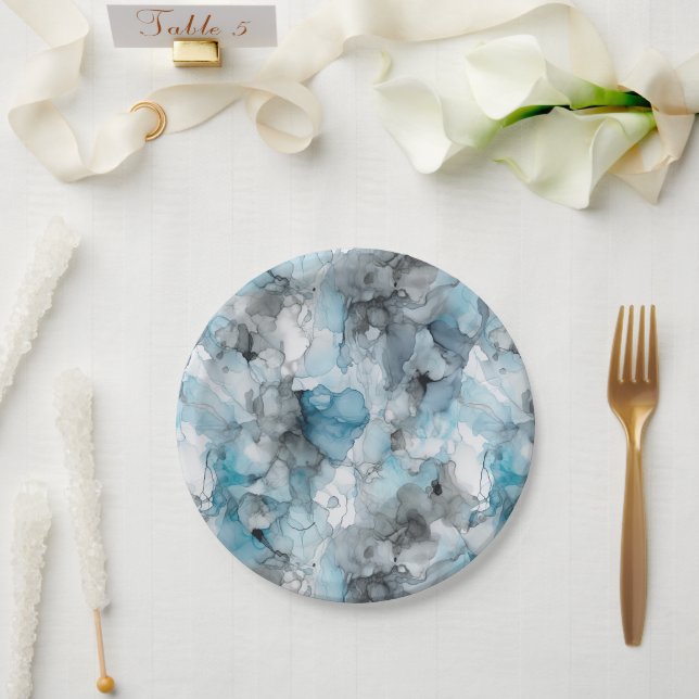 Prato De Papel Roios De Tinta Líquida De Cinza Azul-Preso Álcool (Casamento)