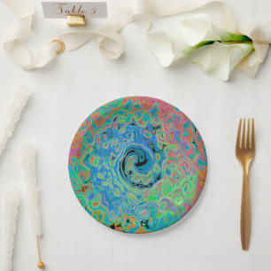 Prato De Papel Rolha de Abstrato com rolha azul de aquarela com r
