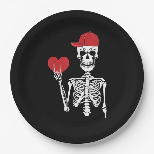 Prato De Papel Roll Skeleton Mãos Cabeça Dia de os namorados (Frente)