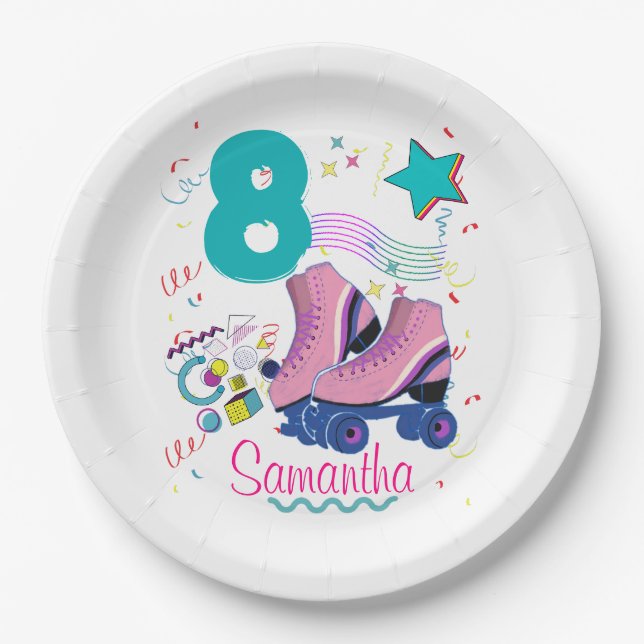 Prato De Papel Roller Skate Birthday Girl (Frente)