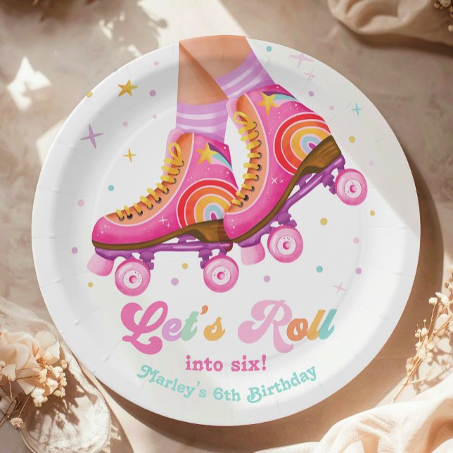 Prato De Papel Roller Skate Let's Roll Skating Girl Birthday (Criador carregado)