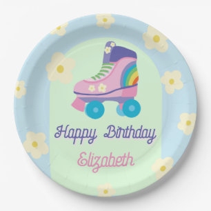 Prato De Papel Roller Skate Retro Happy Birthday Daisy