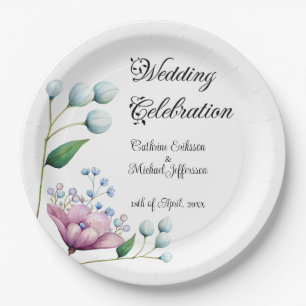 Prato De Papel Romance Botânico Suave De Casamento Floral Elegant