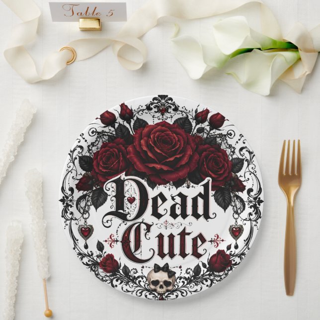 Prato De Papel Romance Gótico de Rosa Vermelha Morta Fofa de Hall (Casamento)