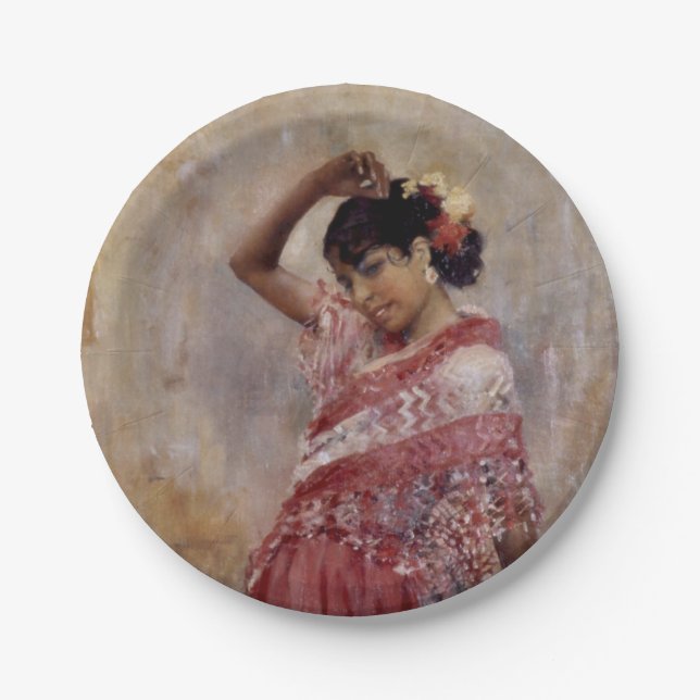 Prato De Papel Romani Gypsy Woman Dancing (por Albert Edelsense) (Frente)