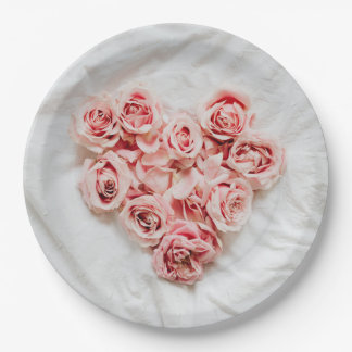 Prato De Papel Romantic Pink Floral Heart Paper Plates