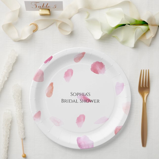 Prato De Papel Romantic Pink Peach Rose Petals Bridal Shower (Casamento)