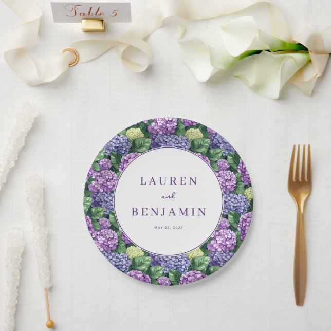 Prato De Papel Romantic Purple Floral Hydrangea (Casamento)