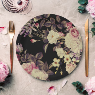 Prato De Papel Romântica Casamento Floral de Moody Black