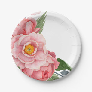 Prato De Papel Romântica Cor d'água Rosa Peonies Floral