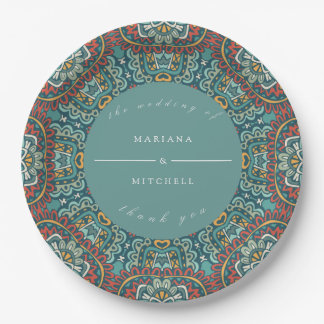 Prato De Papel Romântica Geométrica Mandala, cinzas de pasta azul