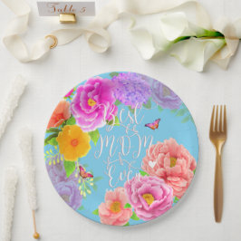 Prato De Papel Romântica Peonies Garden Blue Melhor Mãe