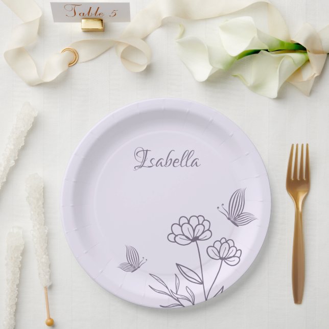 Prato De Papel Romântico elegante floral (Casamento)