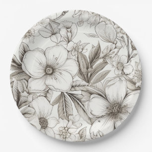 Prato De Papel Romântico Floral Sépia Marfim Flor de Estilo Antig