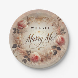 Prato De Papel Romântico "Vai Me Casado?" Placa de Papel Proposta