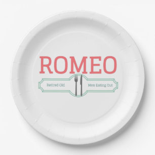 Prato De Papel Romeu Engraçado Aposentados Velhos Comendo Fora 