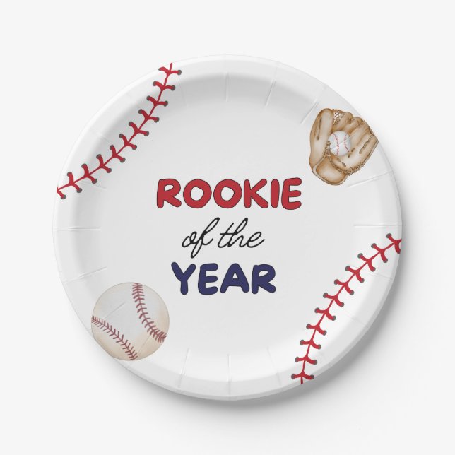 Prato De Papel Rookie Of The Year Baseball Design Birthday Party  (Frente)