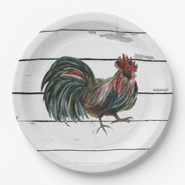 Prato De Papel Rooster Painting Barnyard Party Paper Napkin (Frente)