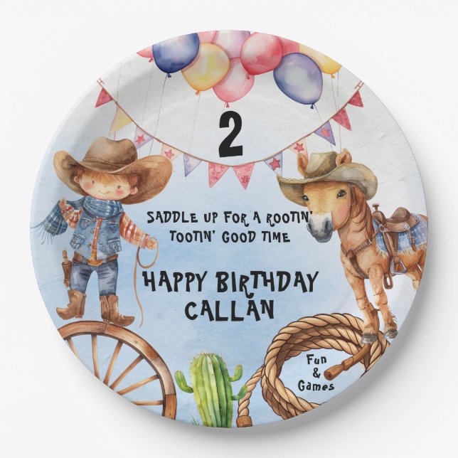 Prato De Papel Rootin' Tootin' Good Time Birthday Paper Plates (Frente)
