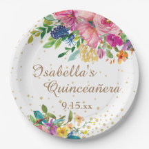 Rosa Azul Amarelo Floral Quinceañera Aniversário