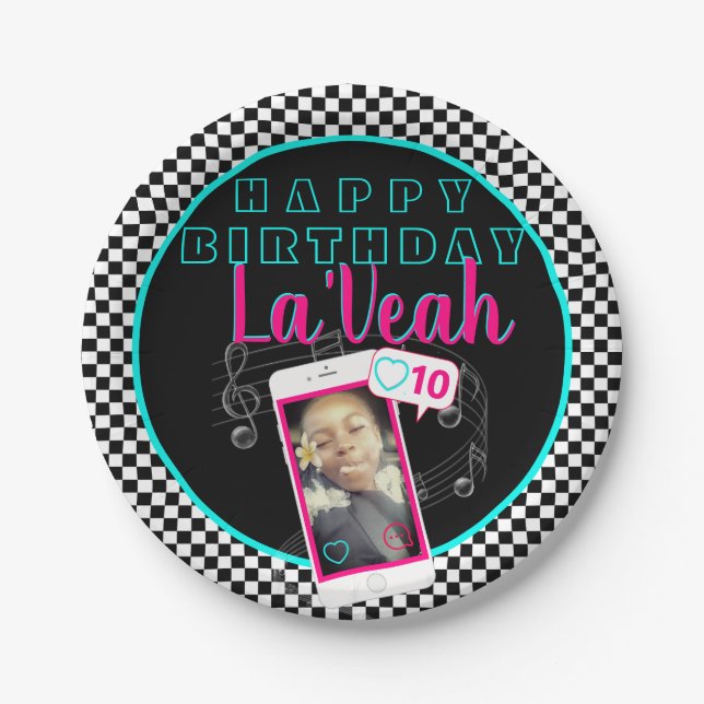 Prato De Papel Rosa|Azul Cellphone Foto Social Media Aniversário (Frente)