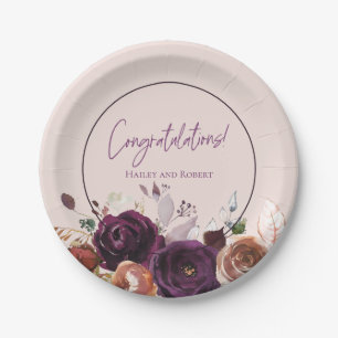 Prato De Papel Rosa Bege Roxo Burgundy Floral