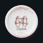 Prato De Papel Rosa Chic Glitter Dourado HAPPY 60th BIRTHDAY Name<br><div class="desc">Comemore um aniversário de 60 ou qualquer aniversário com essas placas de papel personalizadas, projetadas com um confete rosa dourado e um título de BIRTHDAY HAPPY moderno, chic, personalizado com sua idade e nome ou outro texto. Entre em contato com o designer por meio do Zazzle Chat ou makeitaboutyoustore@gmail.com se...</div>